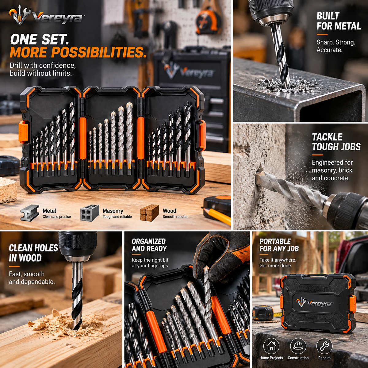 Vereyra™ General-Purpose Drill Bit Set for Wood, Metal & Home Projects lifestyle