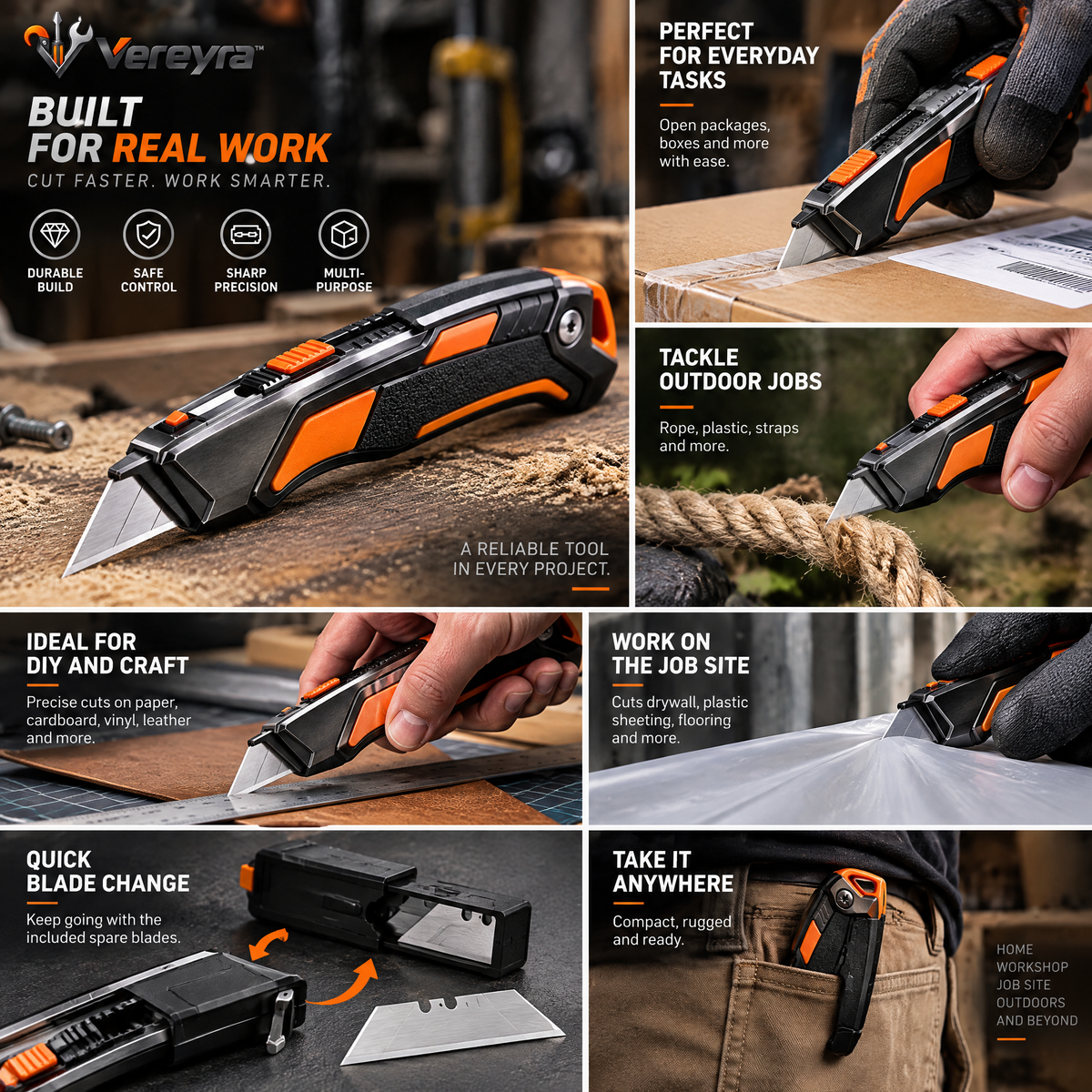 Vereyra™ Retractable Utility Knife with Spare Blades for Boxes & Materials lifestyle